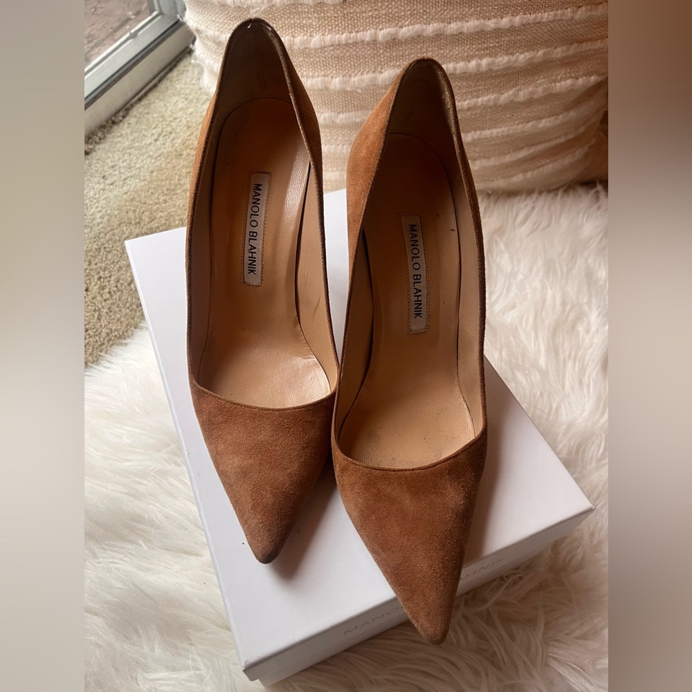 Manolo Blahnik Brown Suede Pointed-Toe Pumps